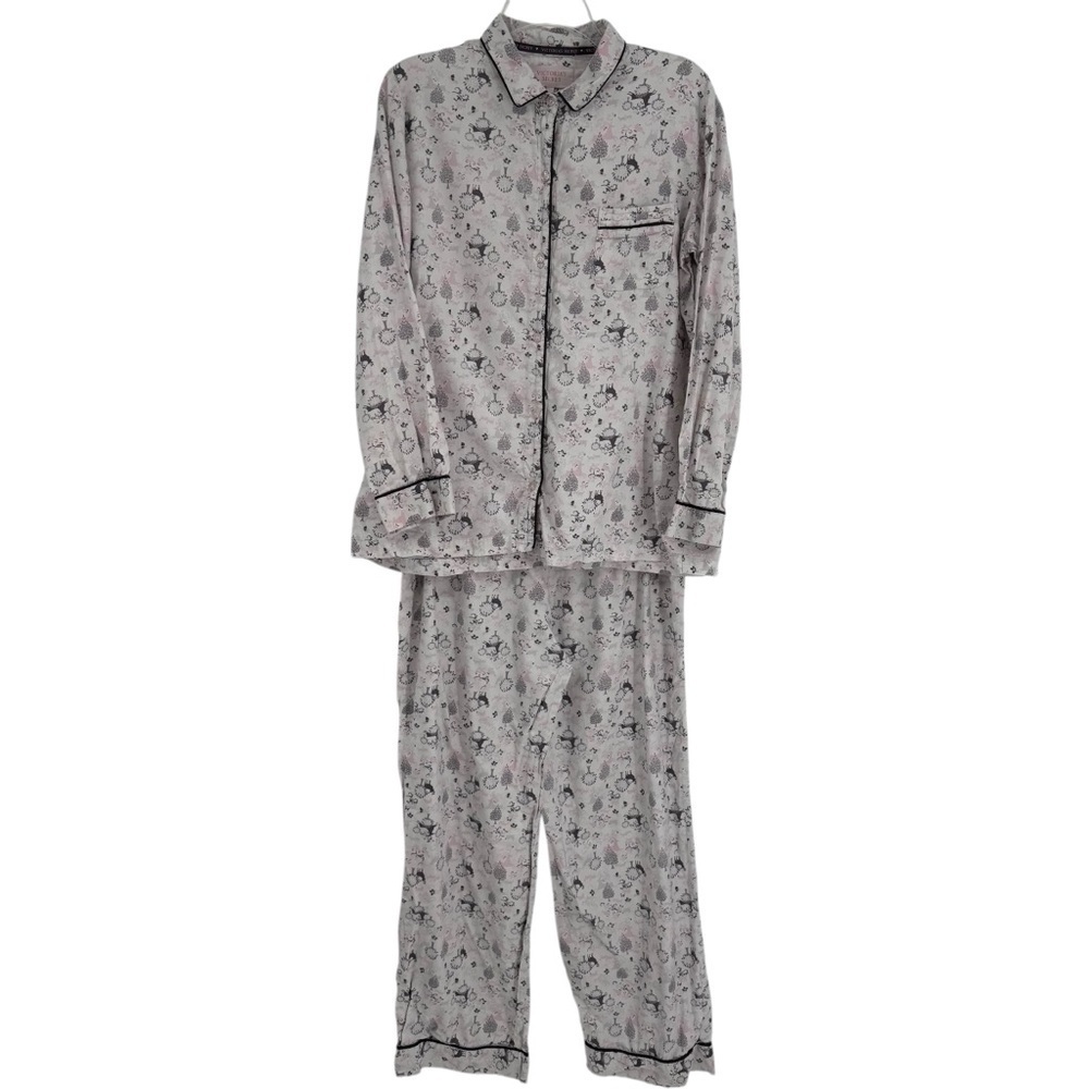 Victoria’s Secret Pajama Set Size L gray deer 2 Piece Women’s Button Up Flannel